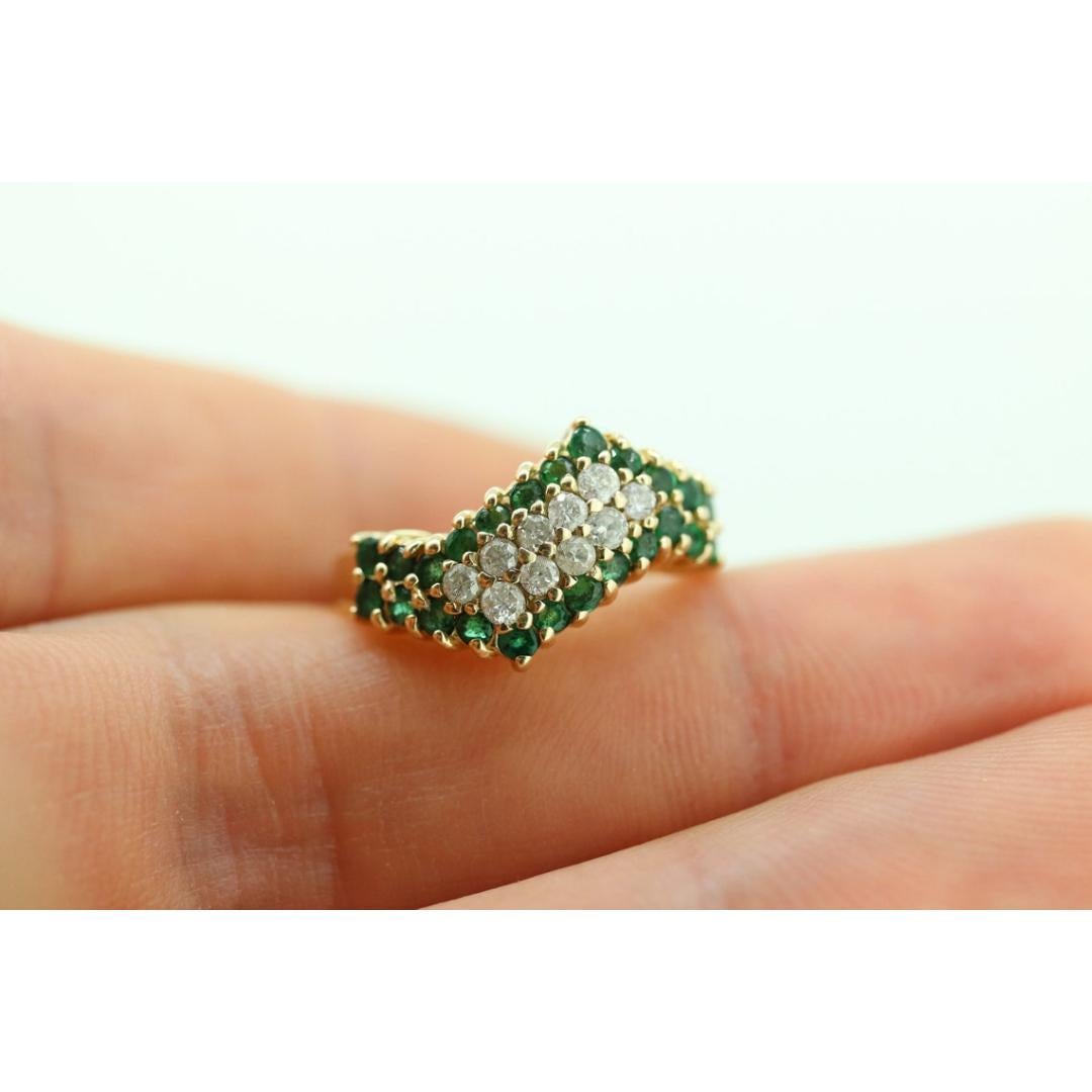 10k Diamond Emerald Pave Encrusted Band. 10k Yellow Gold Diamond Emerald Dome For Sale 5
