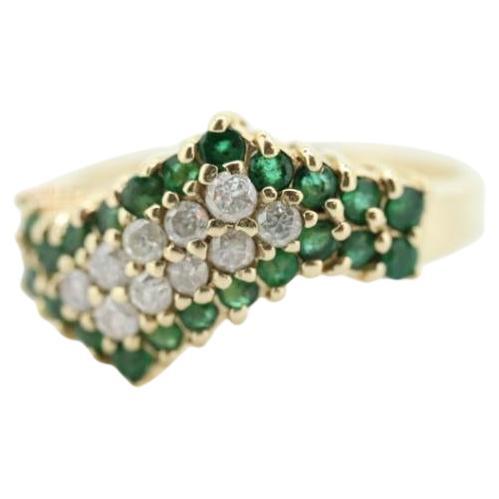 10k Diamond Emerald Pave Encrusted Band. 10k Yellow Gold Diamond Emerald Dome