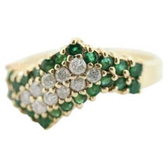 10k Diamond Emerald Pave Encrusted Band. 10k Yellow Gold Diamond Emerald Dome