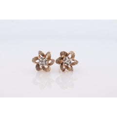 10k Diamond Flower or Star stud earrings. Flower Diamond Solitaire earrings.