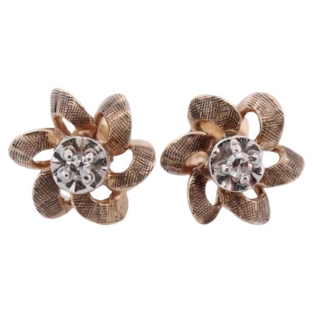 10k Diamond Flower or Star stud earrings. Flower Diamond Solitaire earrings.
