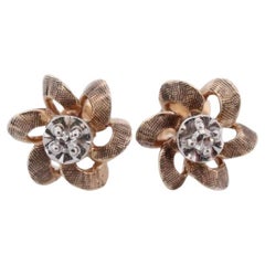 10k Diamond Flower or Star stud earrings. Flower Diamond Solitaire earrings.