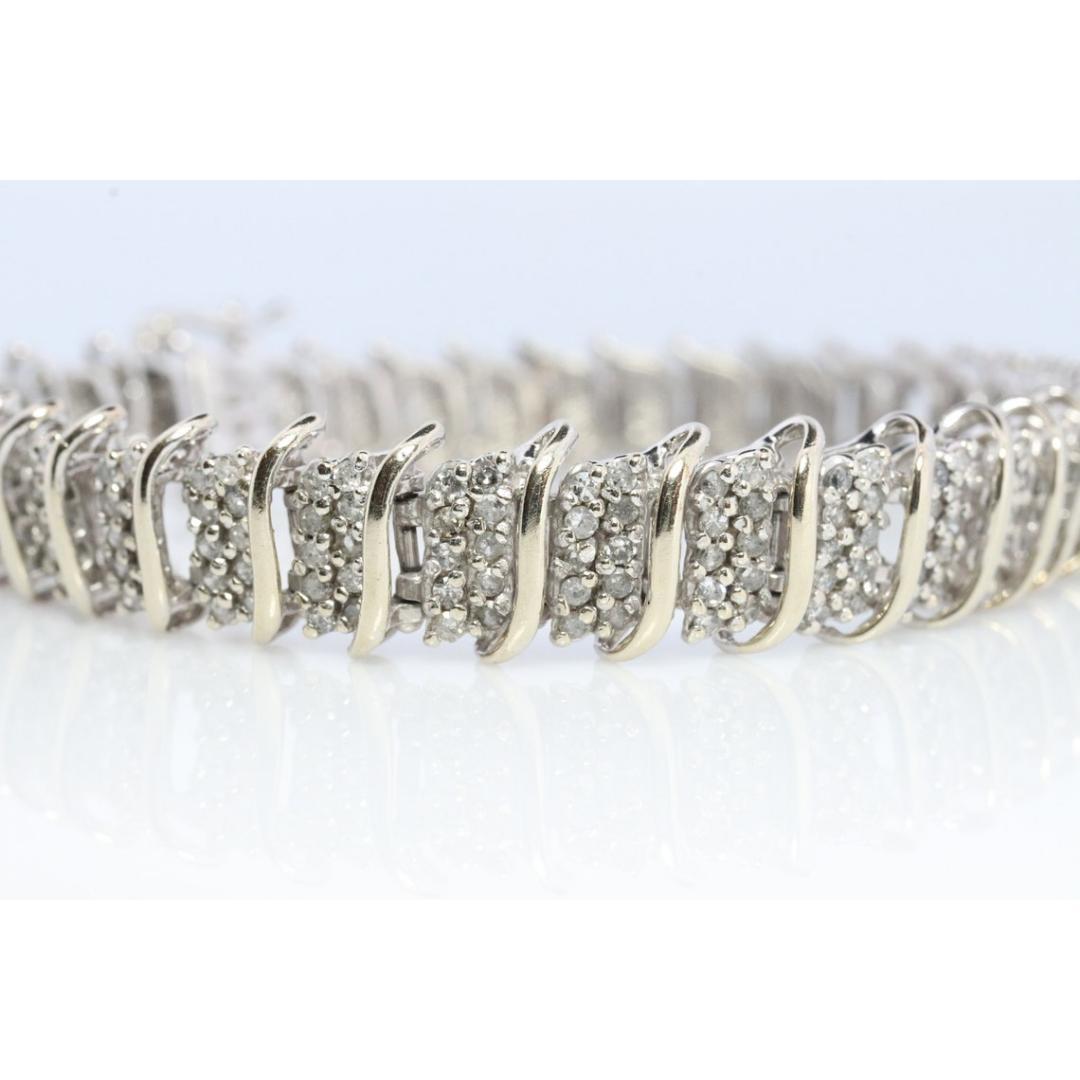 10k Diamant-Tennisarmband. 10k S-link rundes Diamant-Cluster-Tennisarmband. im Angebot 4