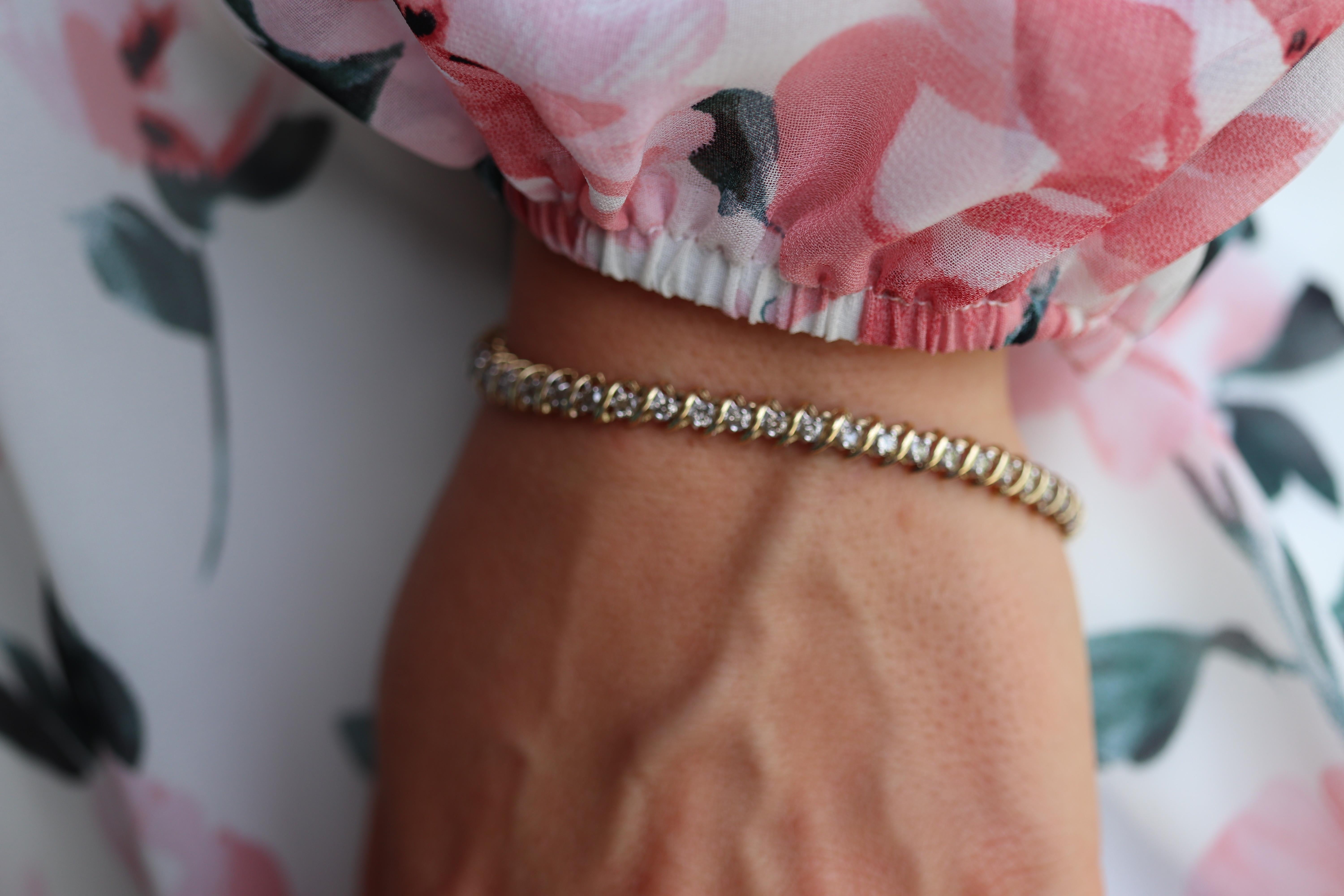 10k Diamant-Tennisarmband. 10k S-link rundes Diamant-Tennisarmband. 2,5 Karat. 5