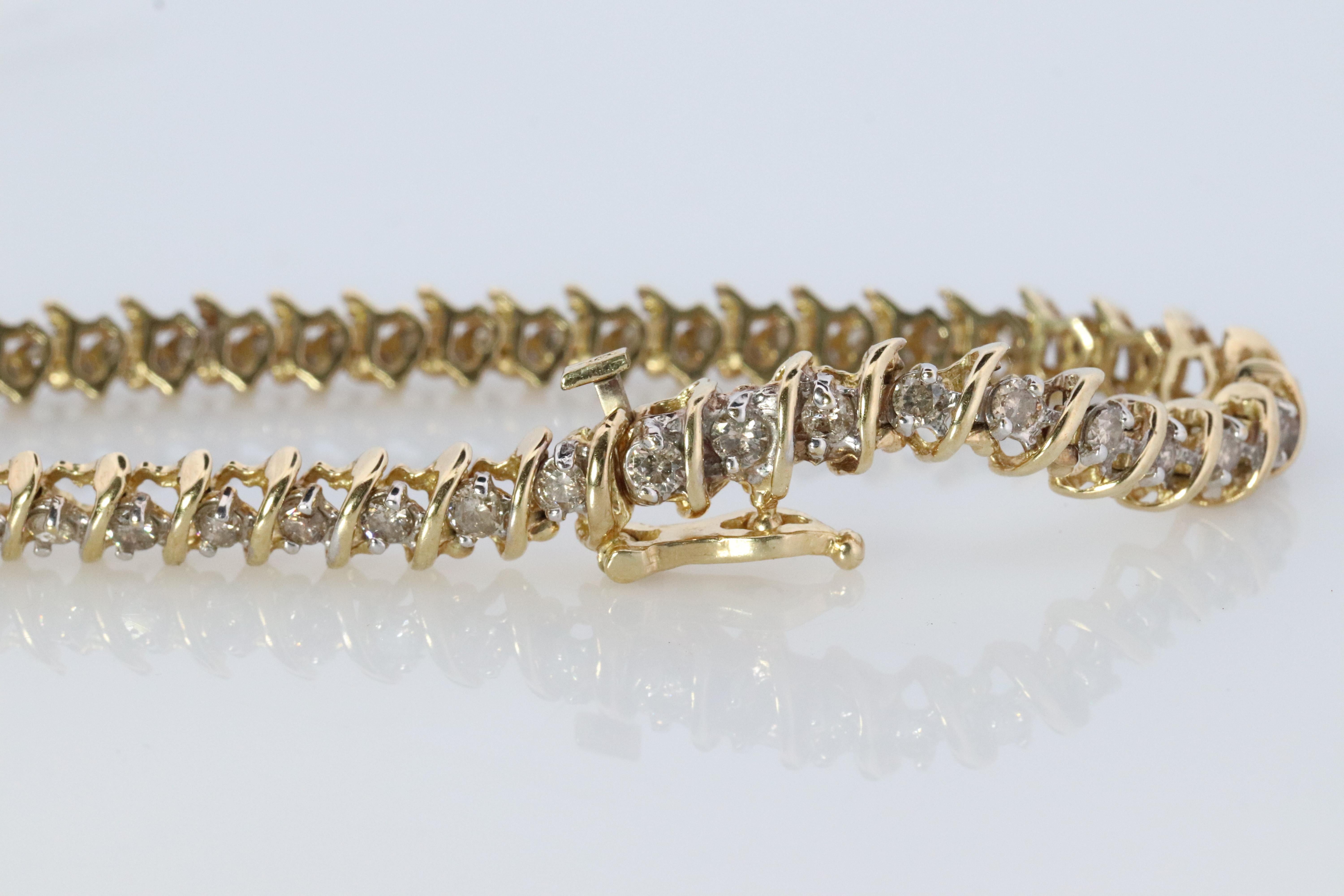 10k Diamant-Tennisarmband. 10k S-link rundes Diamant-Tennisarmband. 2,5 Karat. im Zustand „Gut“ in Port Charlotte, FL