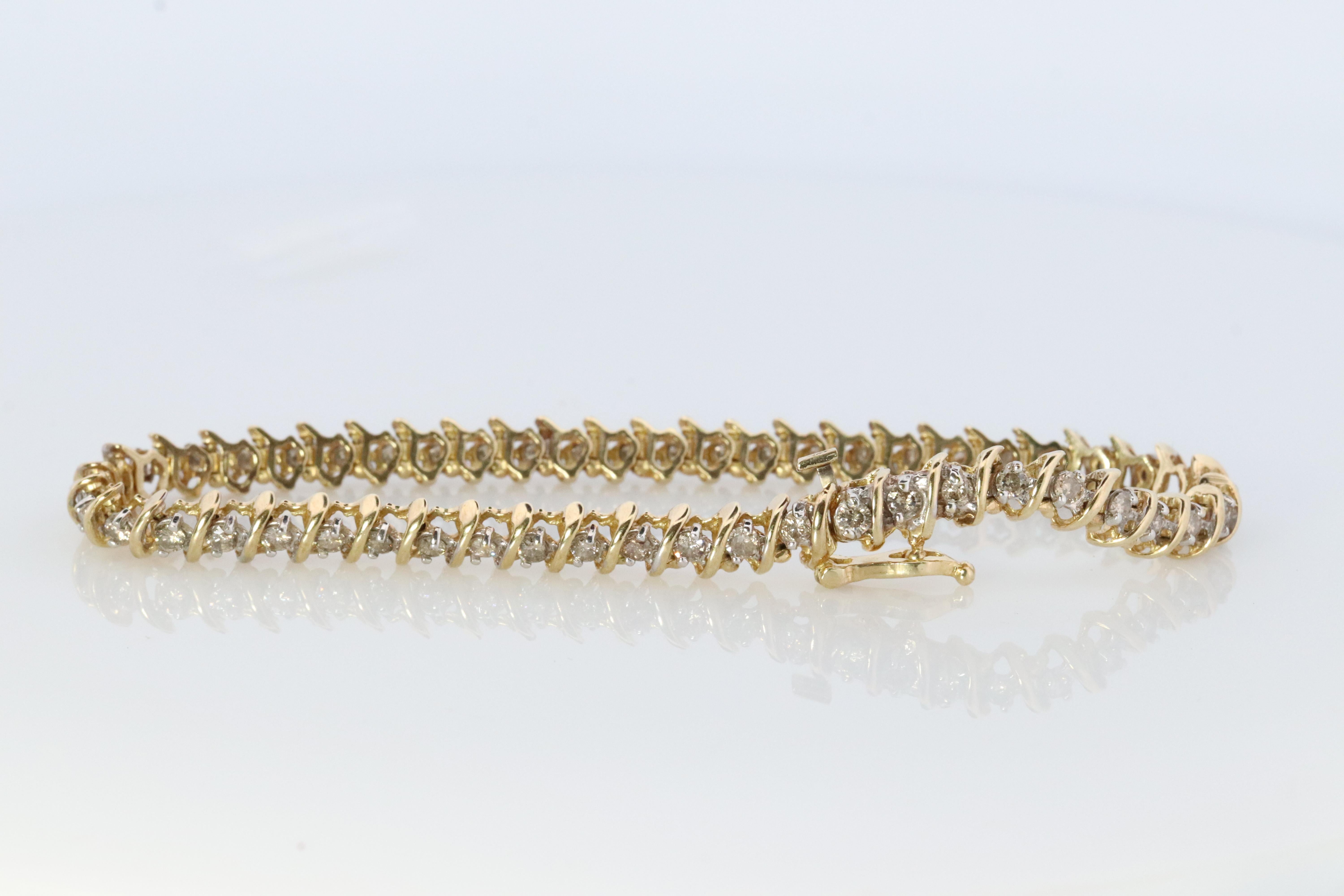 10k Diamant-Tennisarmband. 10k S-link rundes Diamant-Tennisarmband. 2,5 Karat. Damen