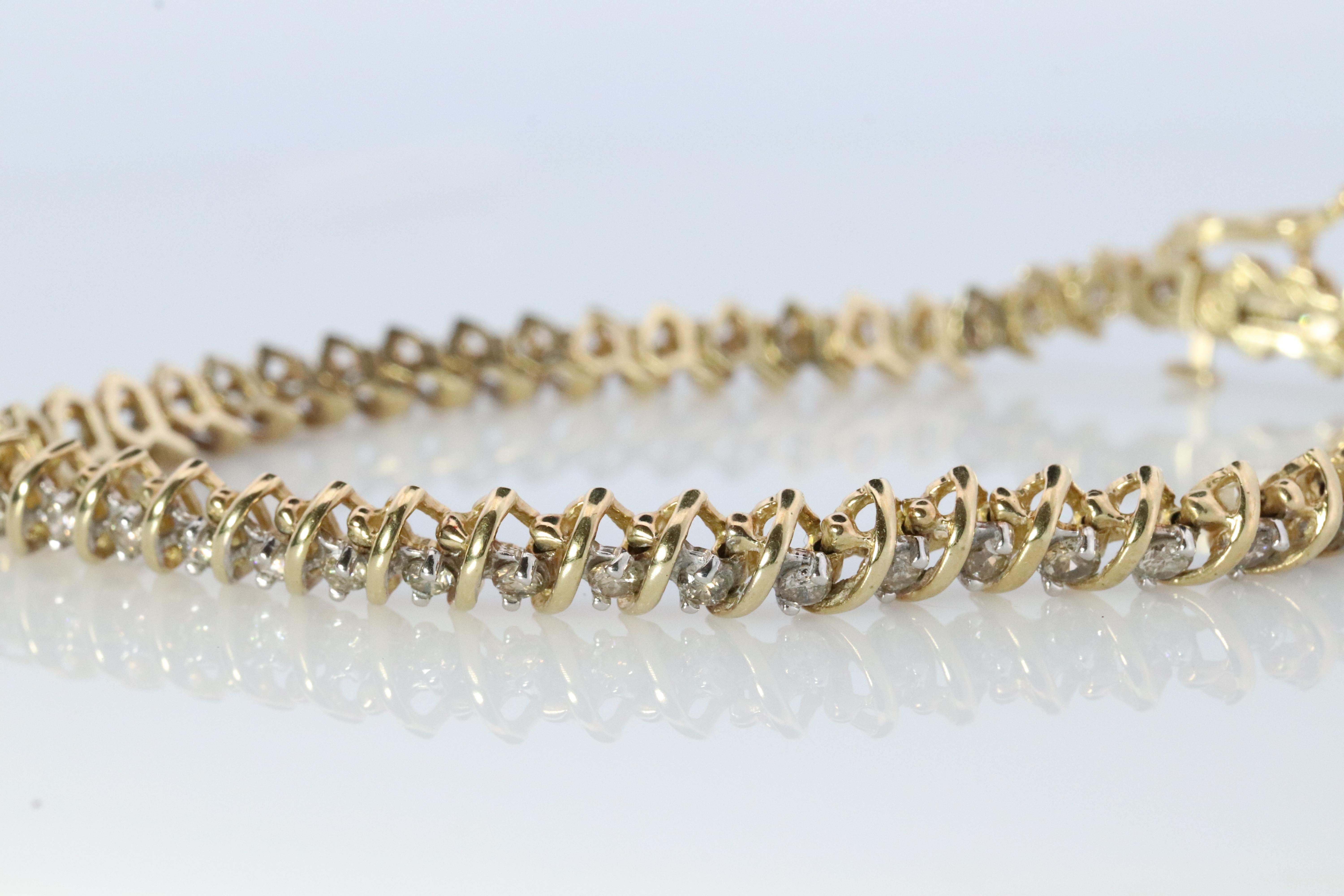 10k Diamant-Tennisarmband. 10k S-link rundes Diamant-Tennisarmband. 2,5 Karat. 2
