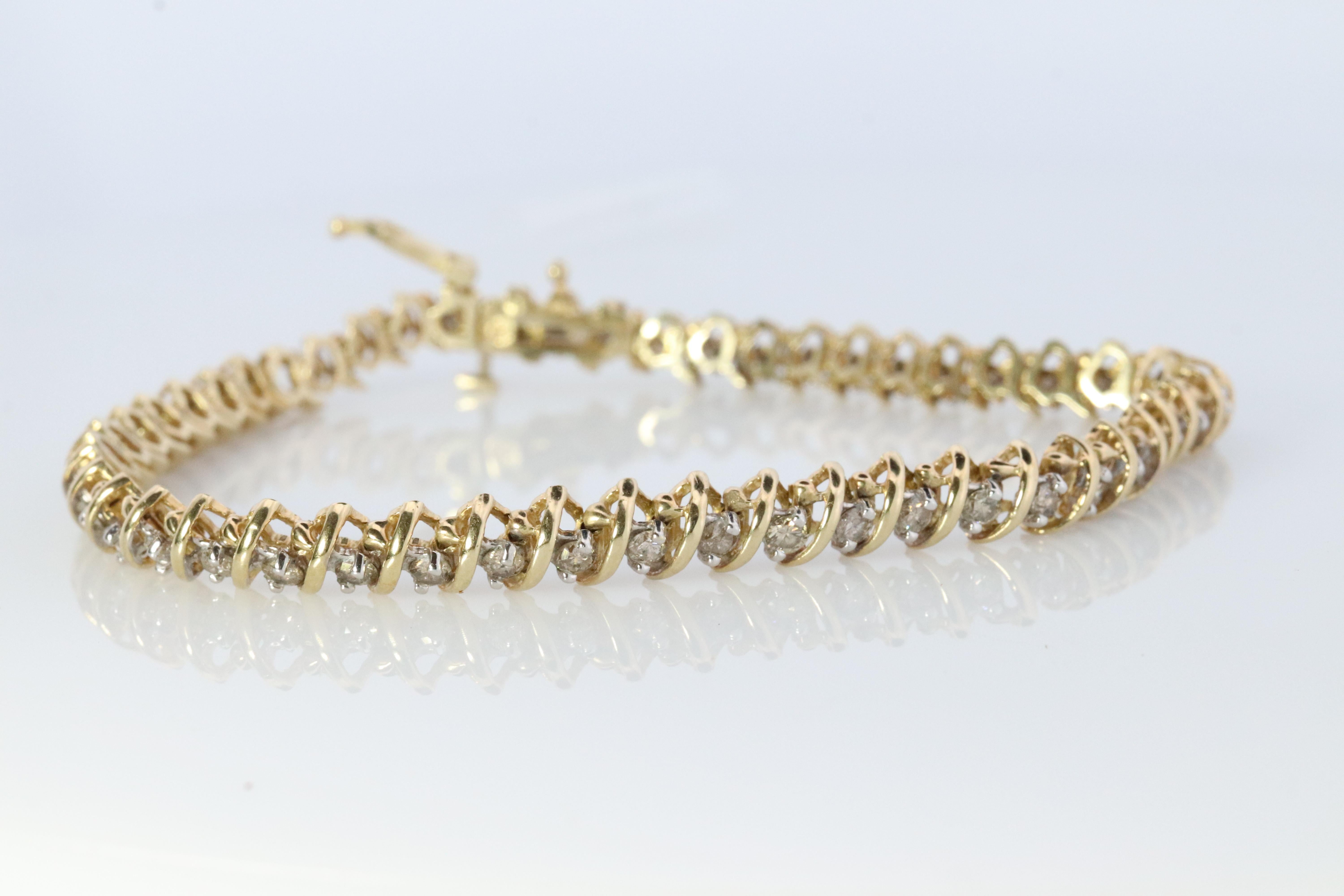 10k Diamant-Tennisarmband. 10k S-link rundes Diamant-Tennisarmband. 2,5 Karat. 3