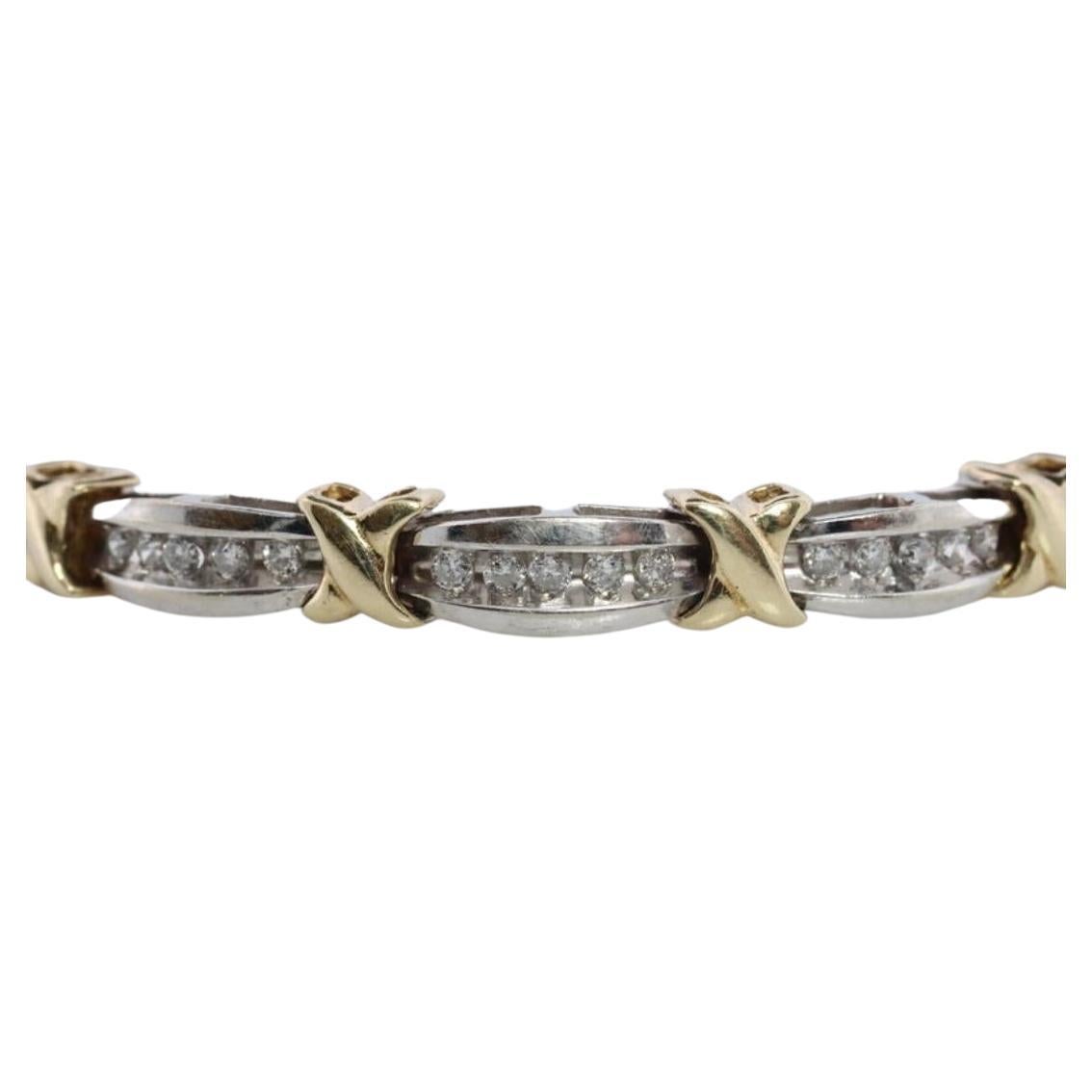 10k Diamond XOXO Bracelet. 10k Yellow White Gold Kiss Hug Diamond Bracelet.