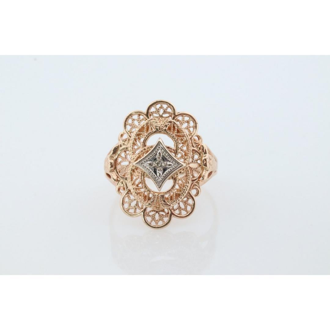 10k Filigree diamond ornate shield ring. 10k Art Deco diamond ring. sz5.75 For Sale 2