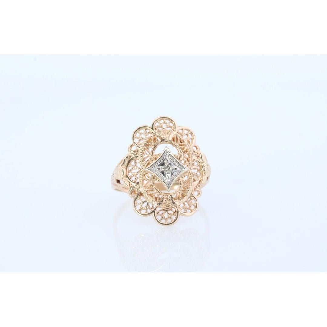 10k Filigree diamond ornate shield ring. 10k Art Deco diamond ring. sz5.75 For Sale 3