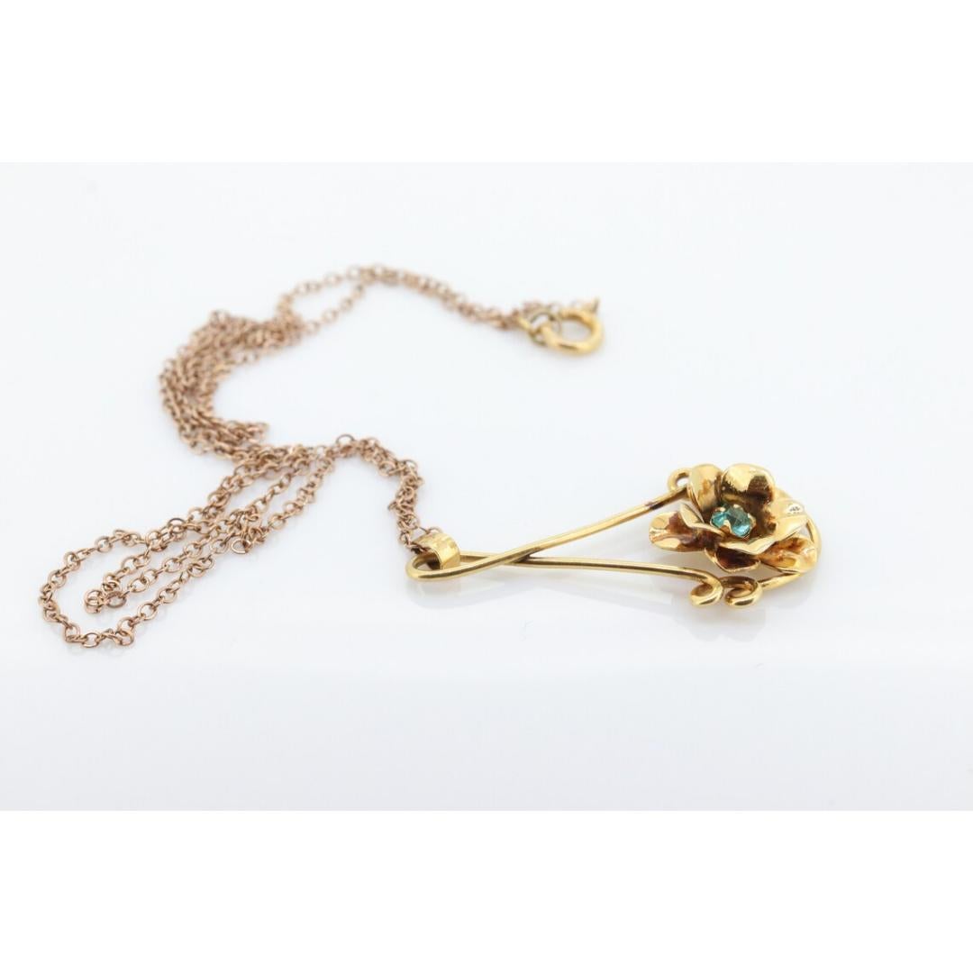 10k Flower Topaz Lavaliere. 10k Gold Rose Flower Topaz Pendant. Blue topaz For Sale 1