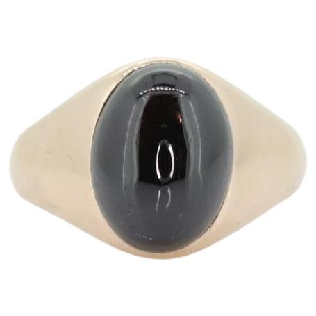 10k Garnet ring. 10k Yellow Gold Black RED Rhodolite Garnet Cabochon Bezel set