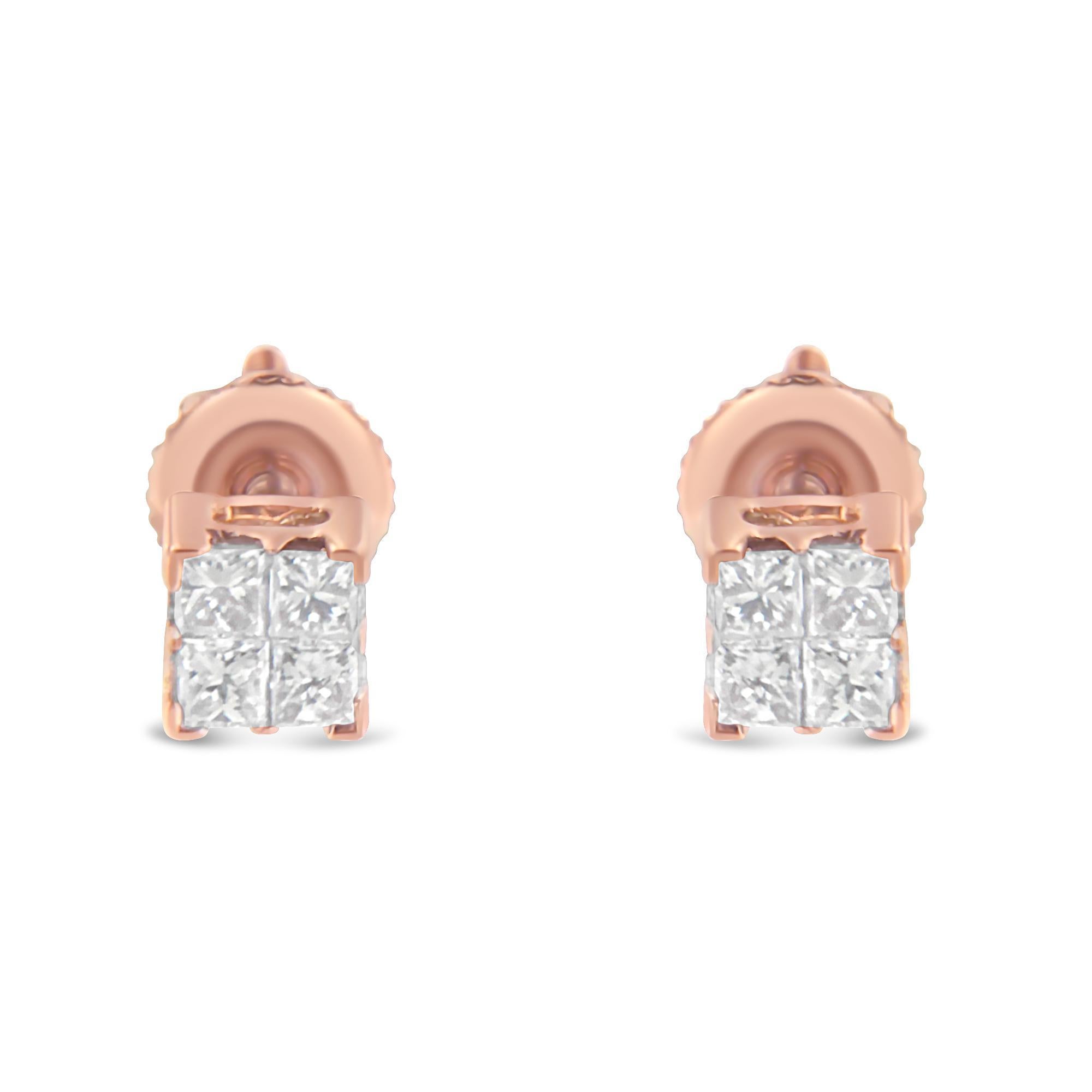 Moderne Boucles d'oreilles en or 10K avec diamant taille princesse 1/4 cttw en vente