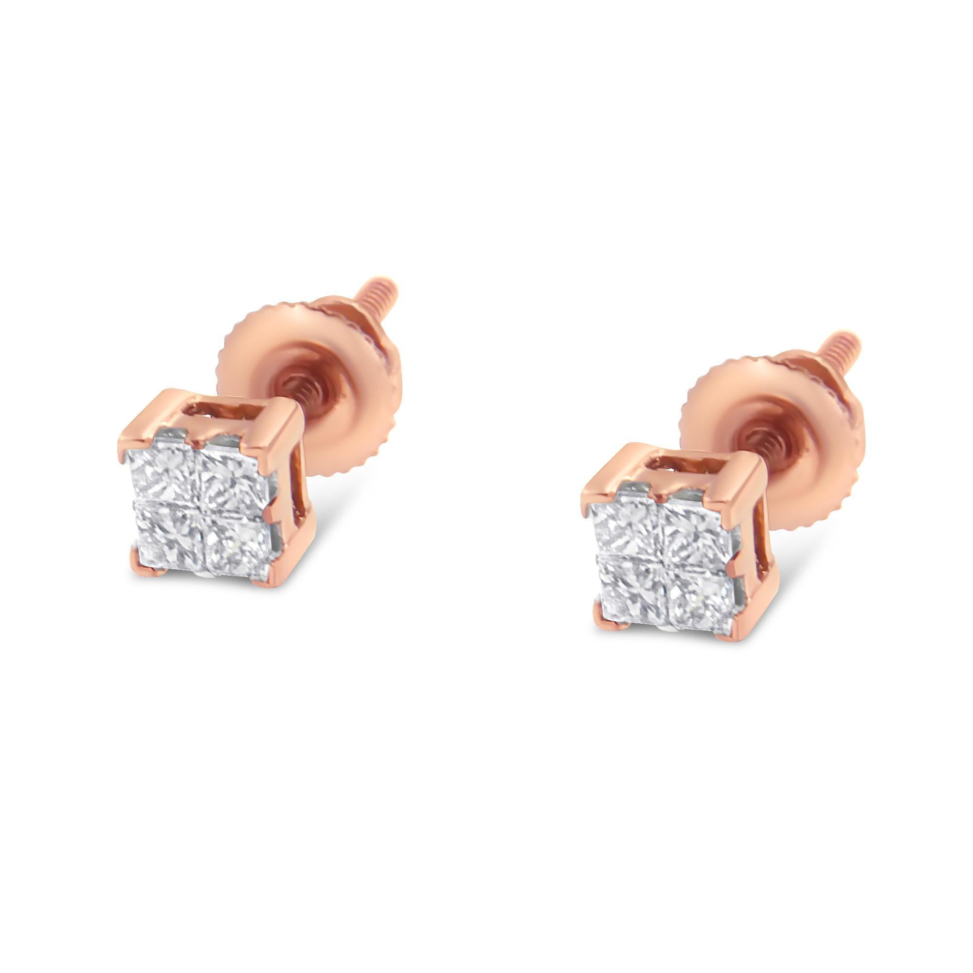 Taille princesse Boucles d'oreilles en or 10K avec diamant taille princesse 1/4 cttw en vente