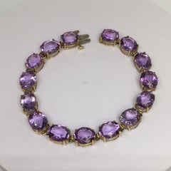 10k Gold 38 Carat Oval Natural Amethyst Tennis Bracelet Women