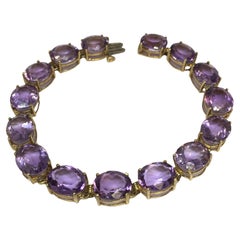 Retro 10k Gold 38 Carat Oval Natural Amethyst Tennis Bracelet Women