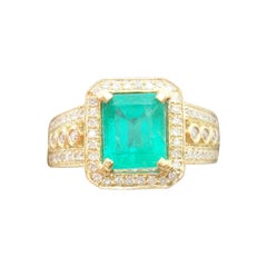 Vintage 10k Gold 1.62ct Genuine Natural Emerald Ring with 1/4ct Diamonds '#J2604'