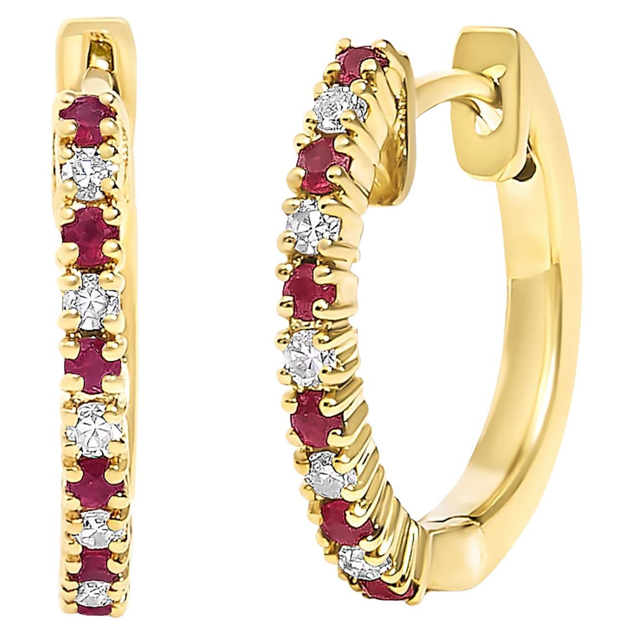 Orecchini a cerchio con diamanti e rubini rossi alternati in oro 10K per donna