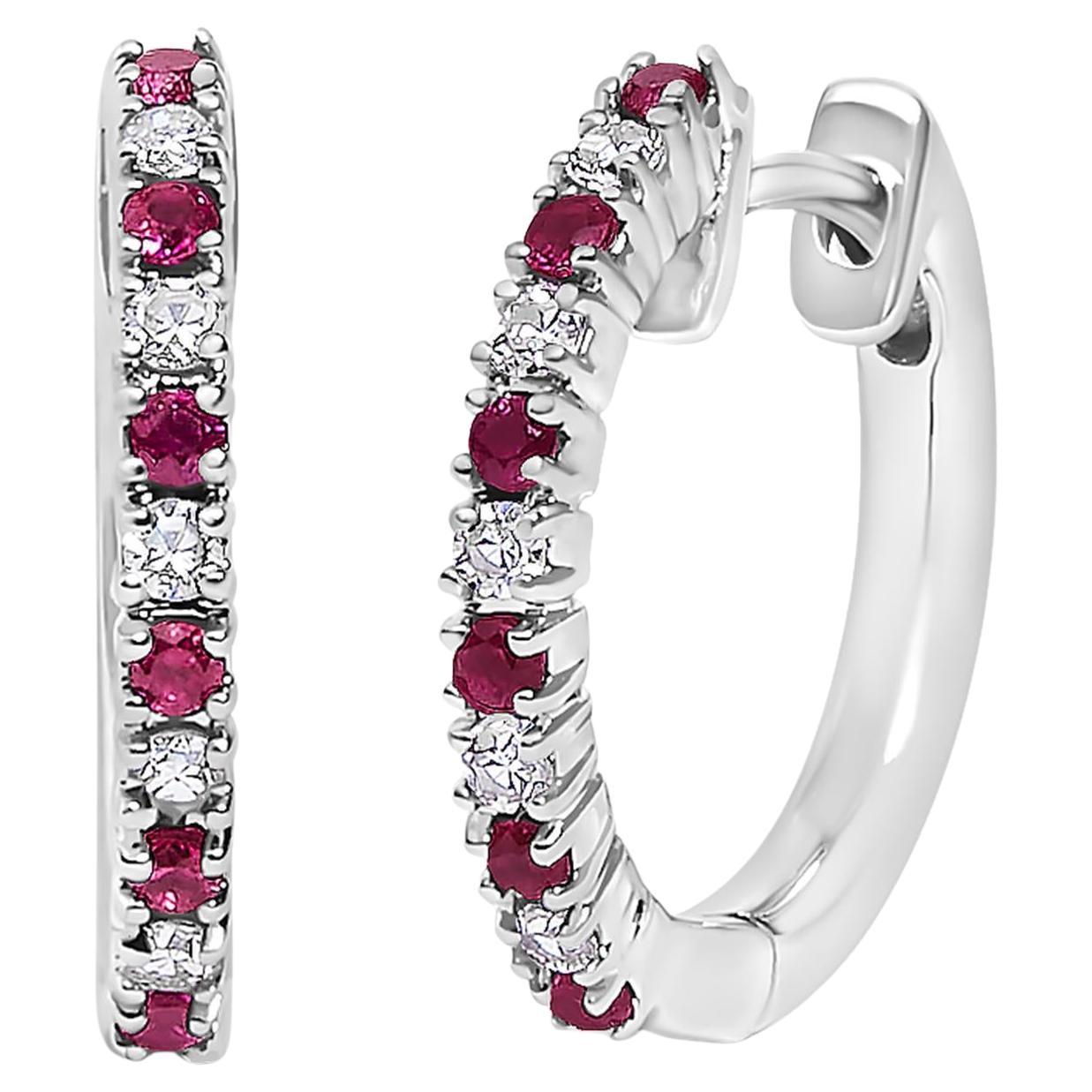 Orecchini a cerchio con diamanti e rubini rossi alternati in oro 10K per donna