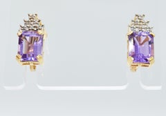 10k Gold Amethyst & 6 Diamond Pyramid Earrings with 14k Clip Clasp