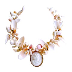 10k Gold Angelskin Coral Coral Carved Cameo Shell Necklace, Shell of an Idea V