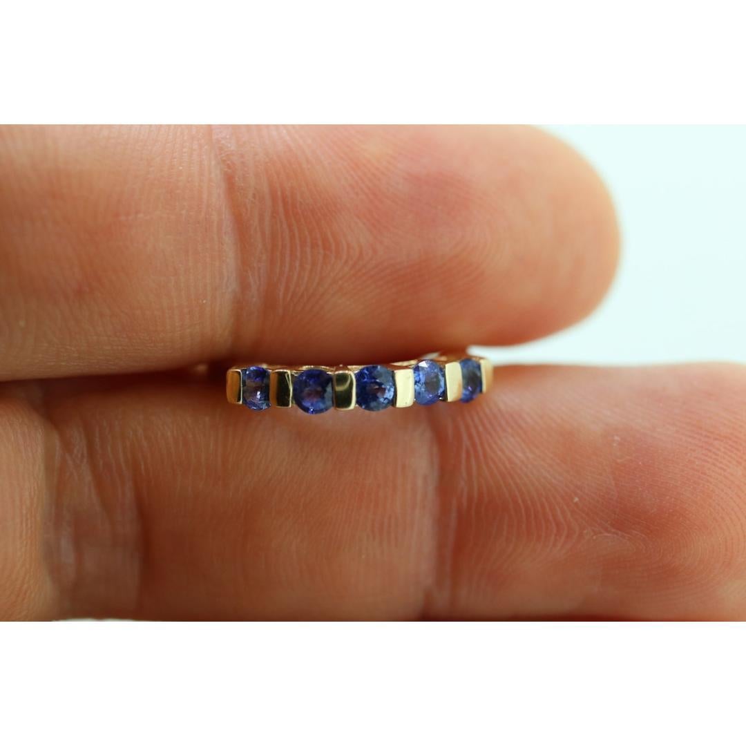 10k Gold BLUE Sapphire Eternity Band. Channel Set round Sapphire Anniversary For Sale 1