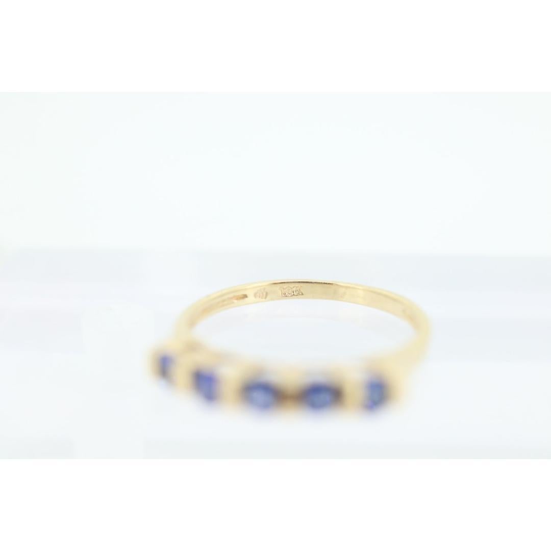 10k Gold BLUE Sapphire Eternity Band. Channel Set round Sapphire Anniversary For Sale 3