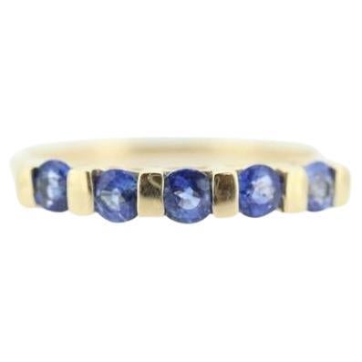 10k Gold BLUE Sapphire Eternity Band. Channel Set round Sapphire Anniversary For Sale