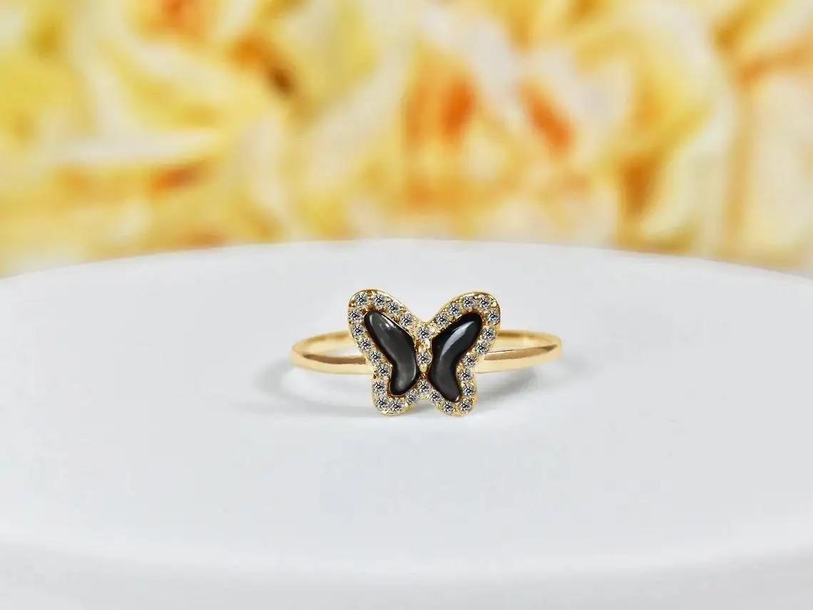 For Sale:  10k Gold Gemstone Butterfly Ring Solid Gold Diamond 3