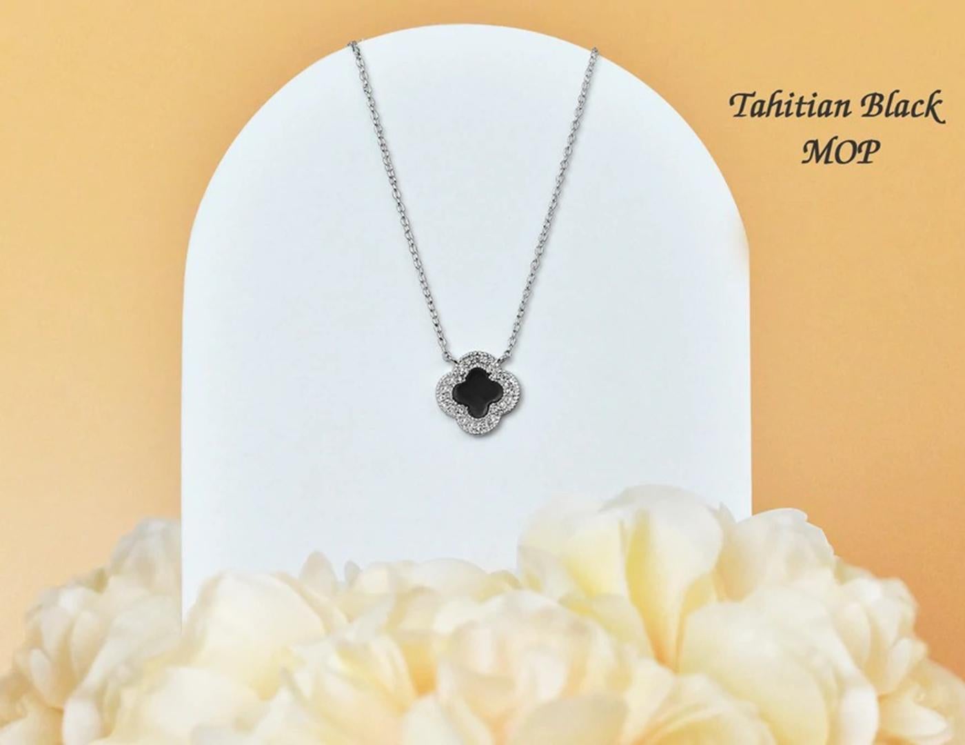 Women's or Men's 10k White Gold Gemstone Clover Necklace Gemstone Options For Sale