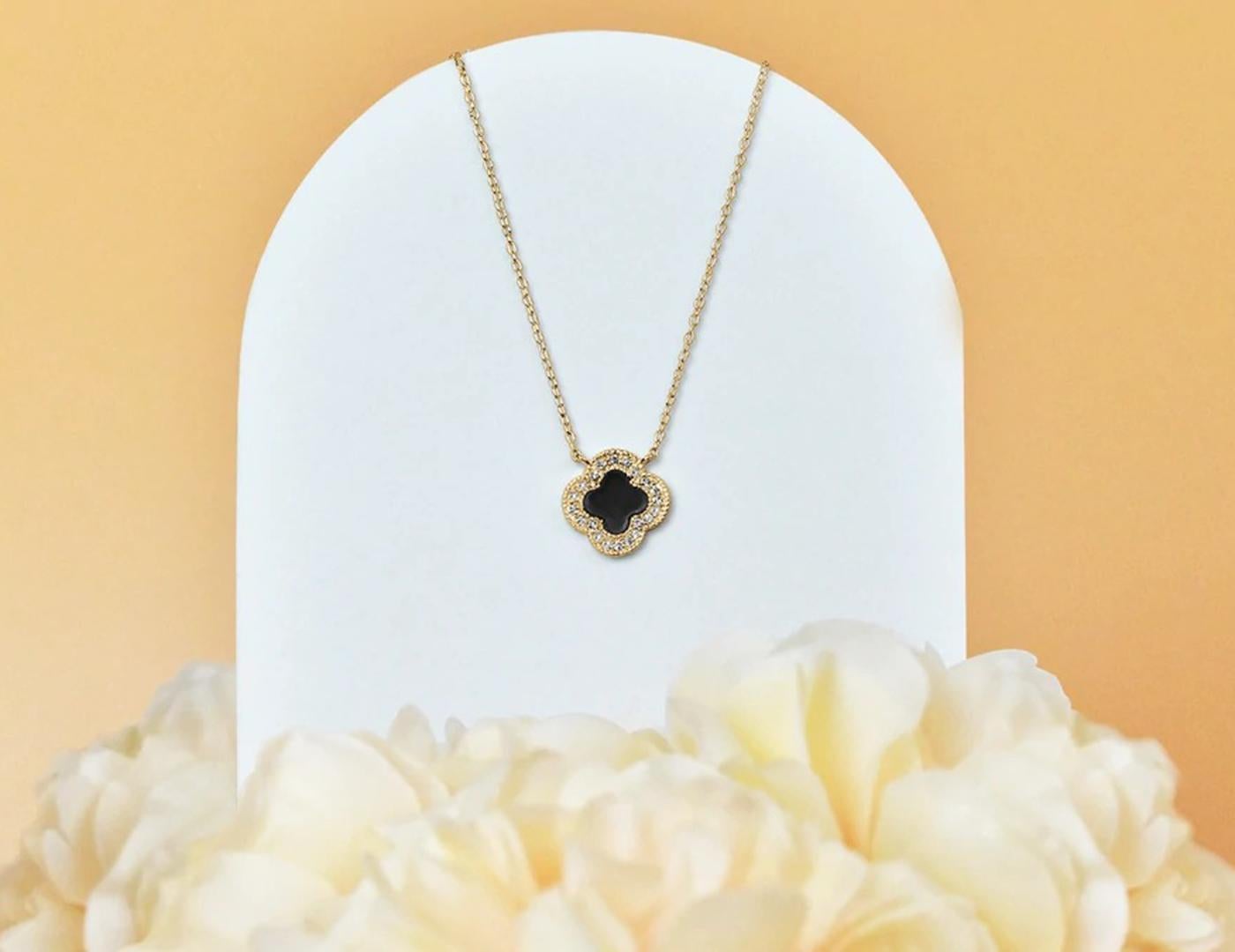 10k White Gold Gemstone Clover Necklace Gemstone Options For Sale 5