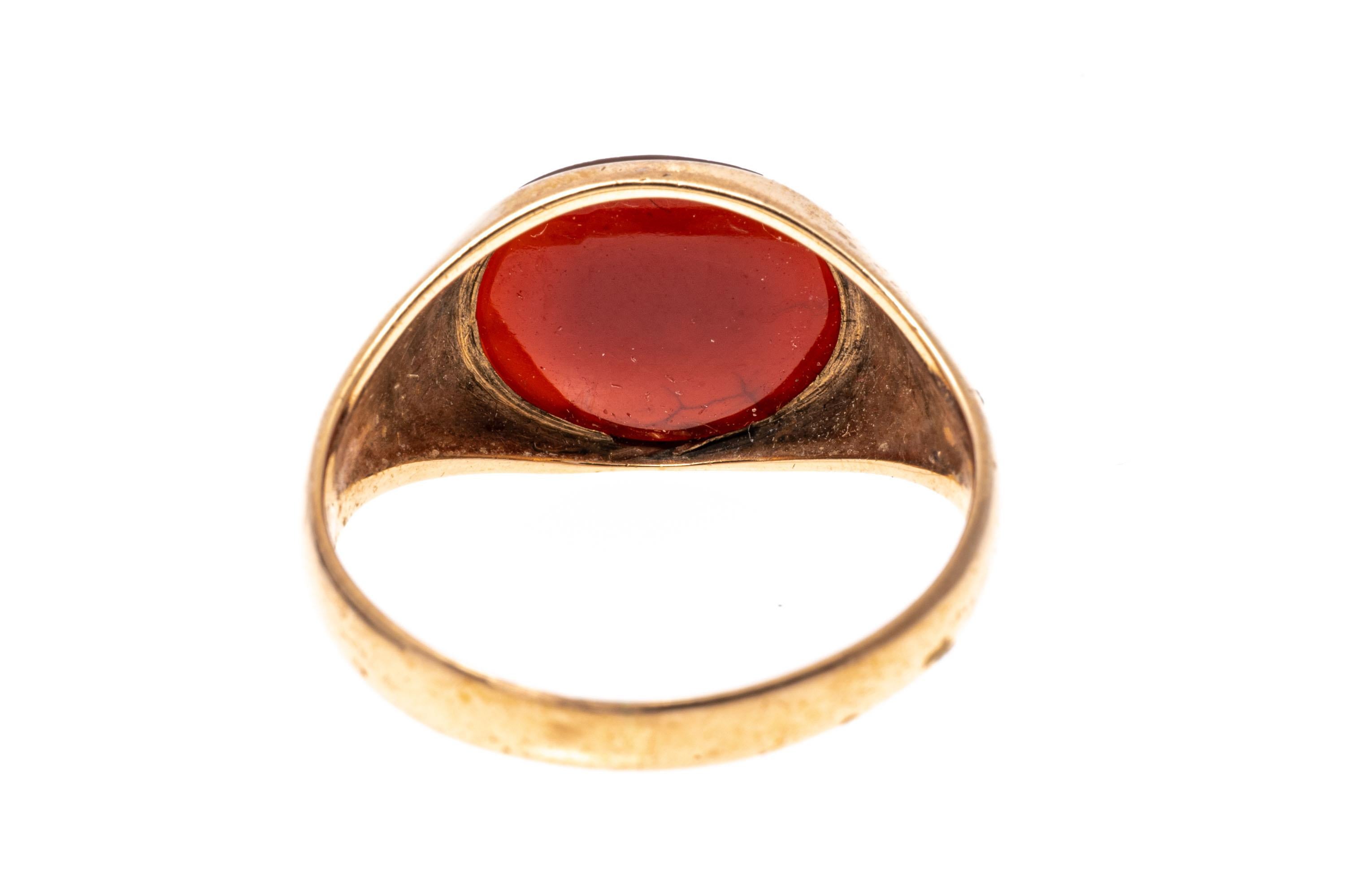 Retro 10k Gold Horizontal Oval Carnelian Signet Style Ring For Sale