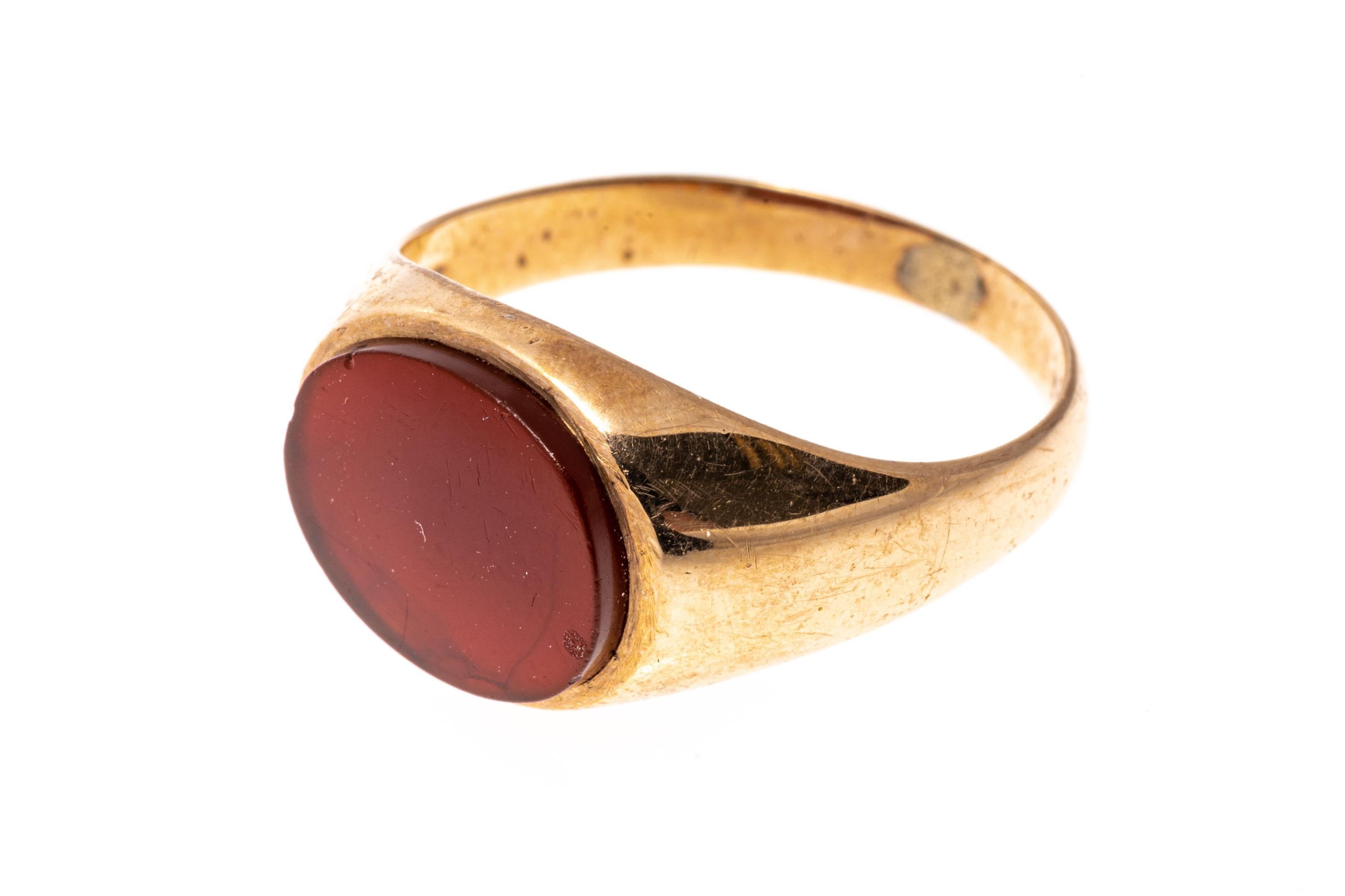 10k Gold Horizontal Oval Carnelian Signet Style Ring For Sale 2