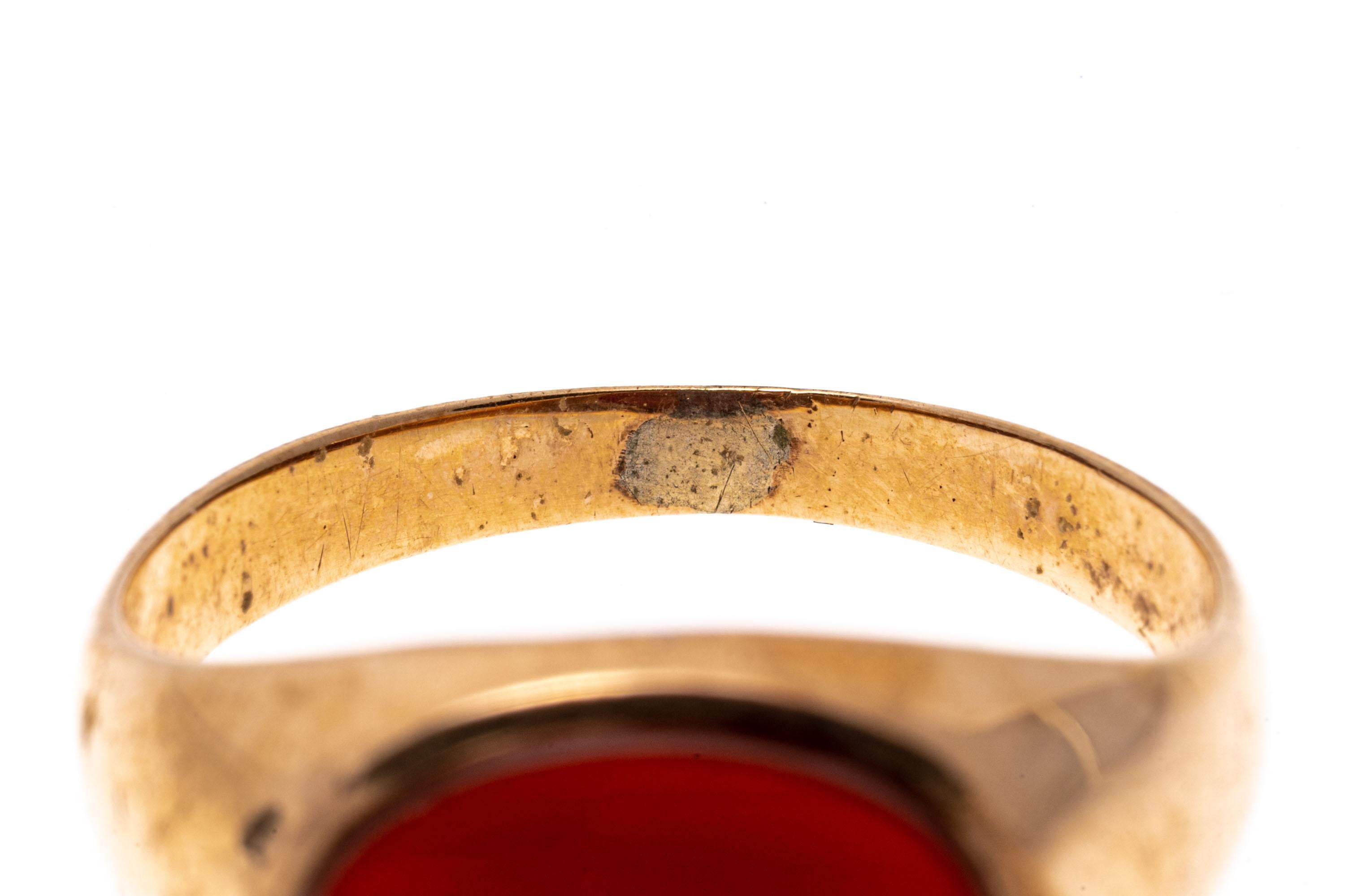 10k Gold Horizontal Oval Carnelian Signet Style Ring For Sale 3