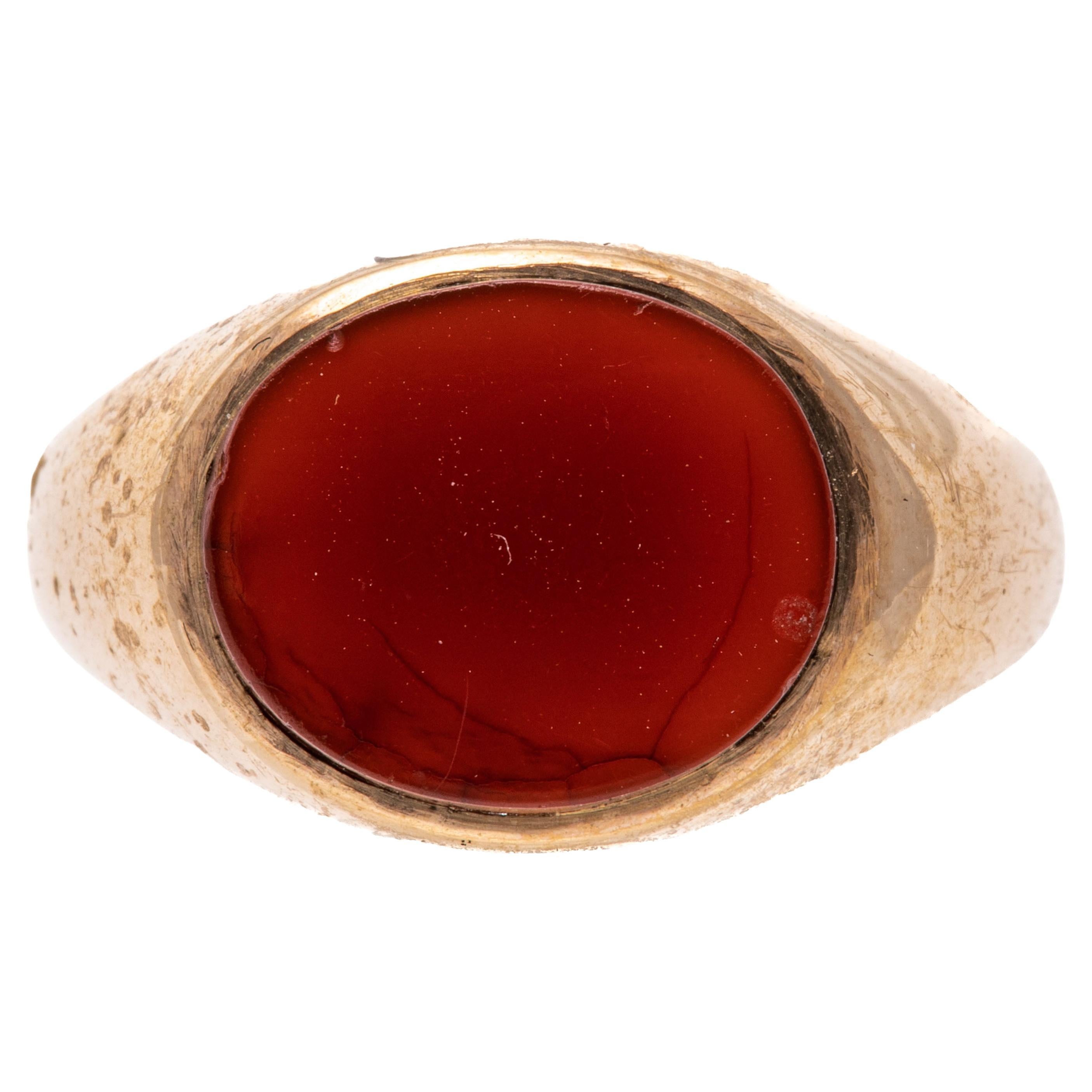 10k Gold Horizontal Oval Carnelian Signet Style Ring For Sale