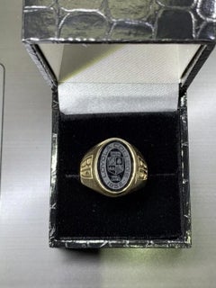 10k Gold Jostens Seal Ring mit Onyx in Gelbgold.