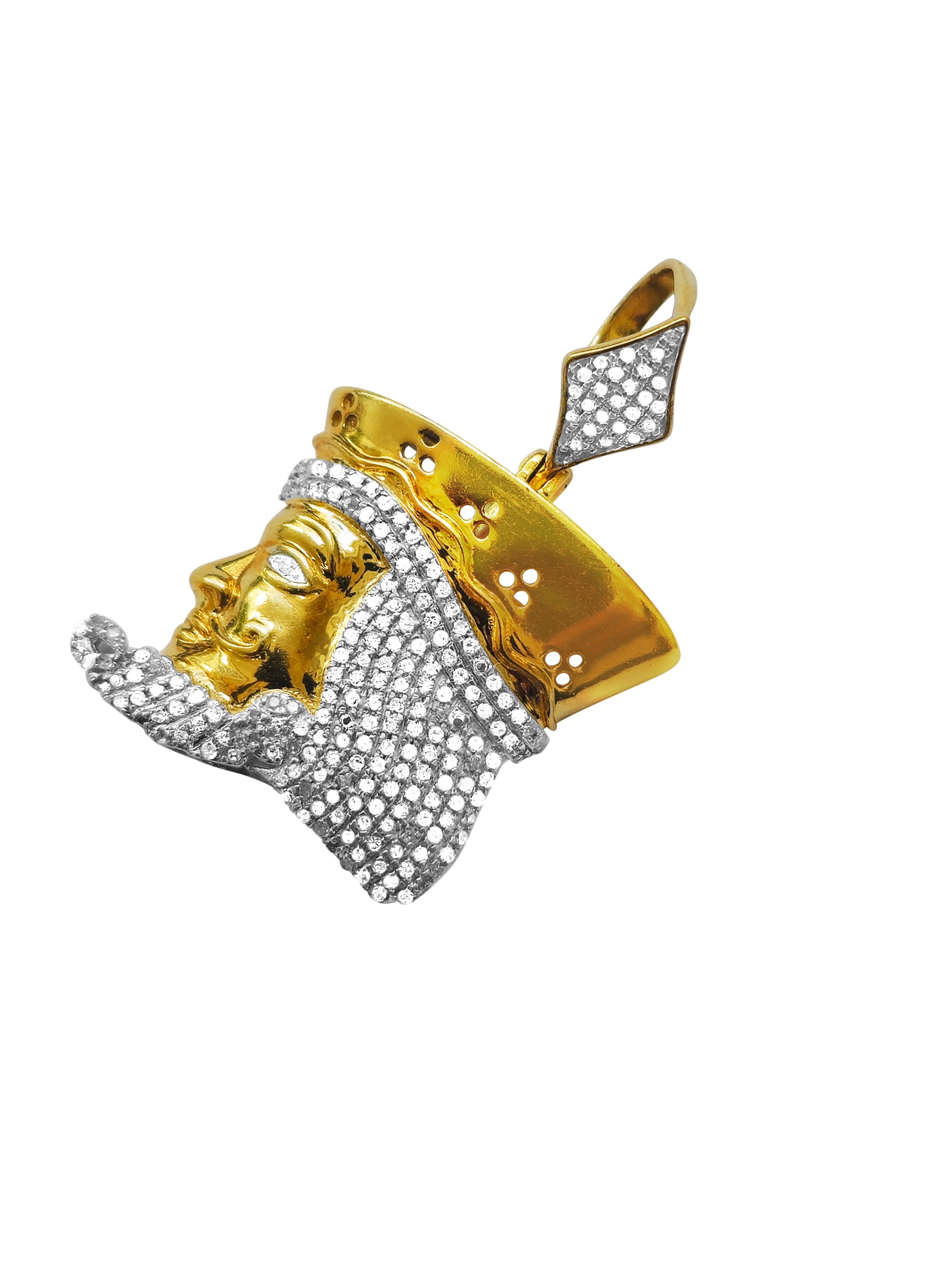 Taglio trillion Ciondolo con diamante con motivo King in oro 10K in vendita