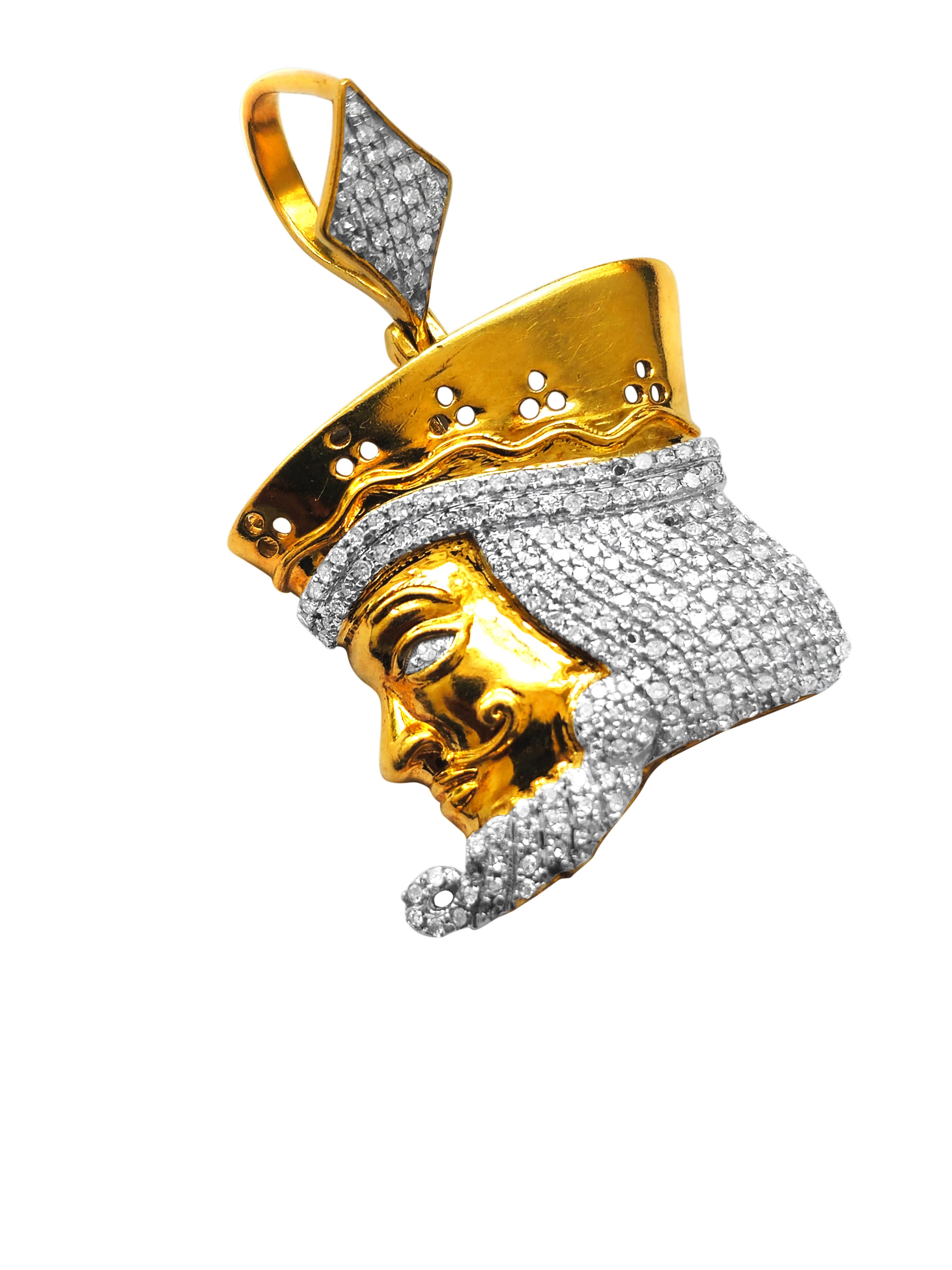 Ciondolo con diamante con motivo King in oro 10K In condizioni ottime in vendita a Miami, FL