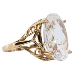 10k Gold LARGE White Topaz ring. Clyde Duneier CID Oval Topaz Solitaire. Huge