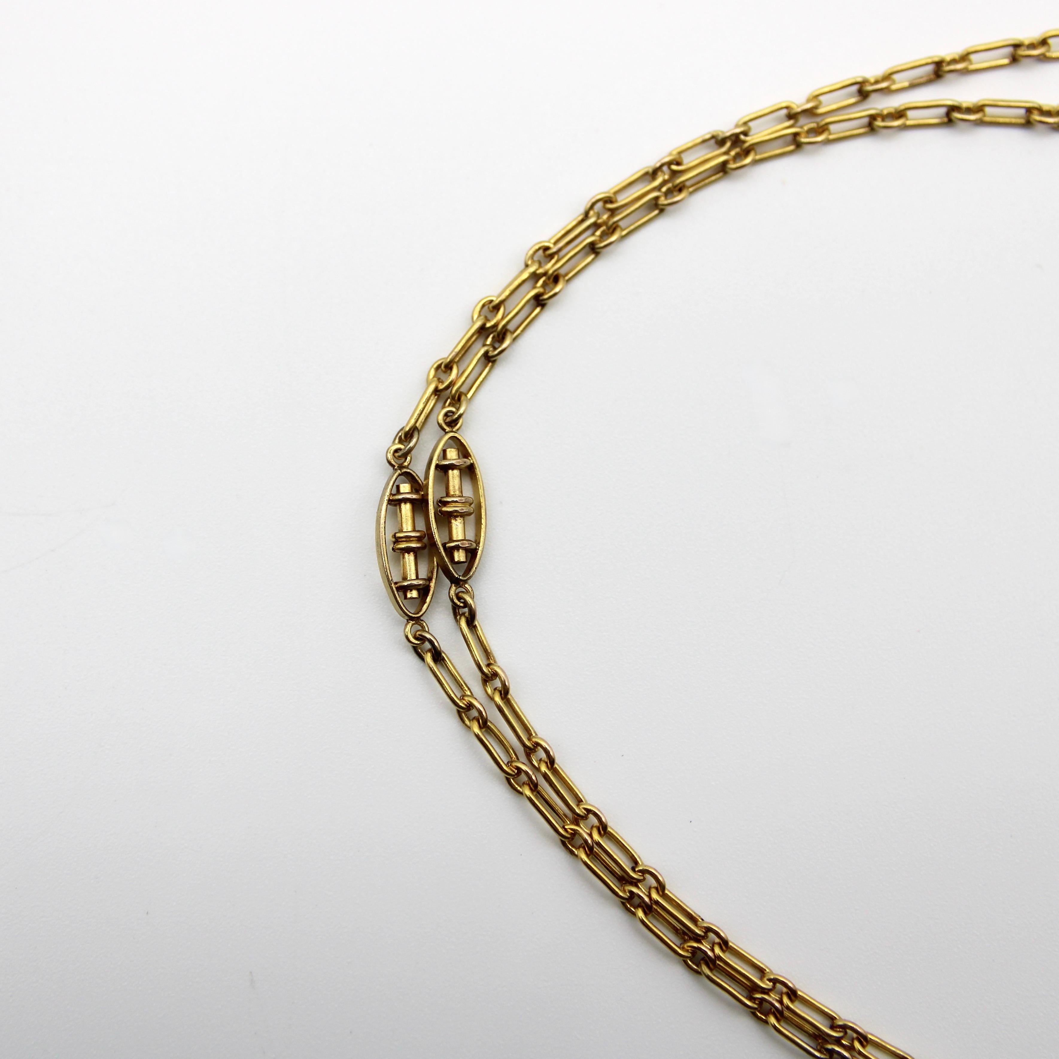 Catena lunga in oro 10K con stazioni di pasta oblunga e viola In condizioni buone in vendita a Venice, CA