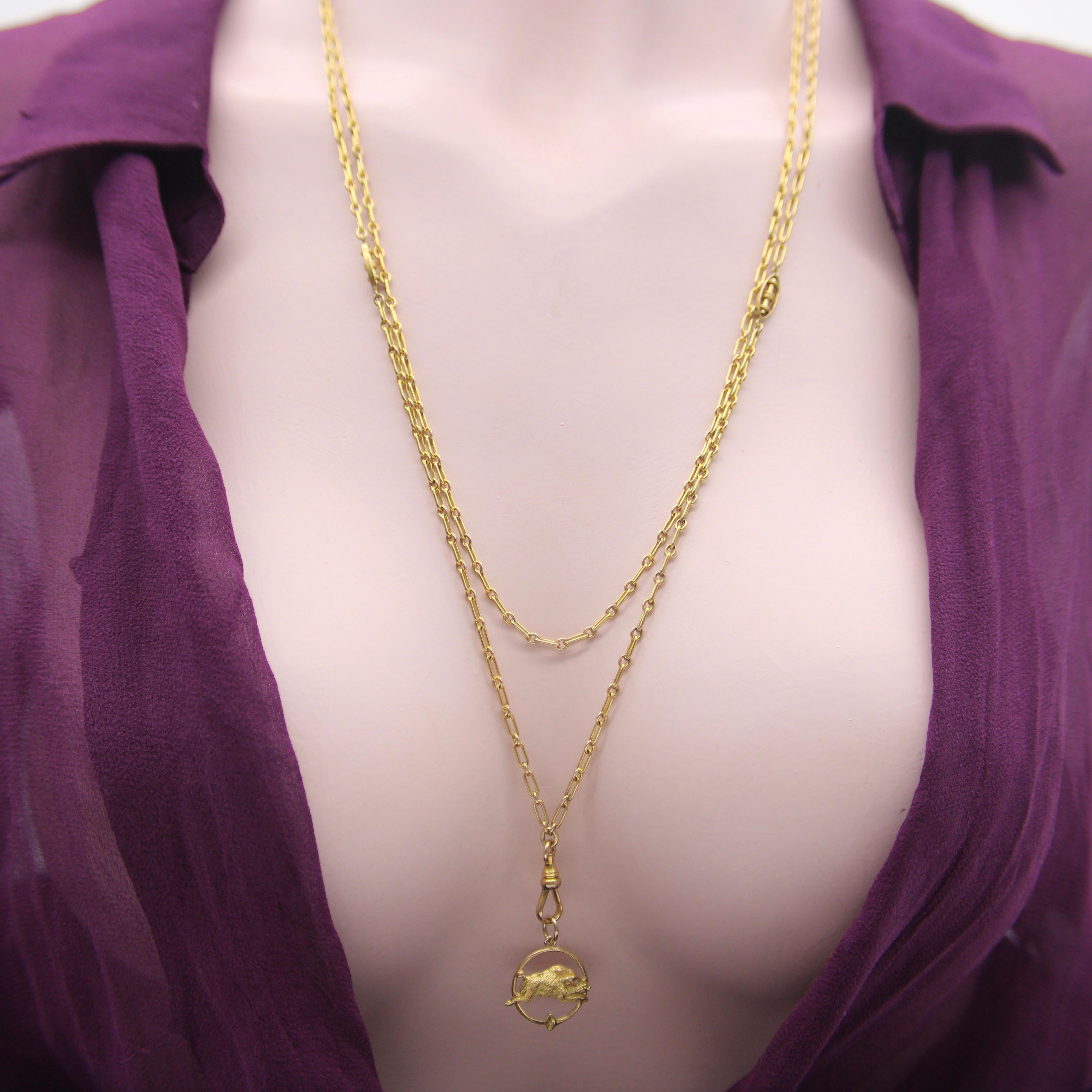 10K Gold Long Chain with Oblong and Purple Paste Stations  For Sale 2
