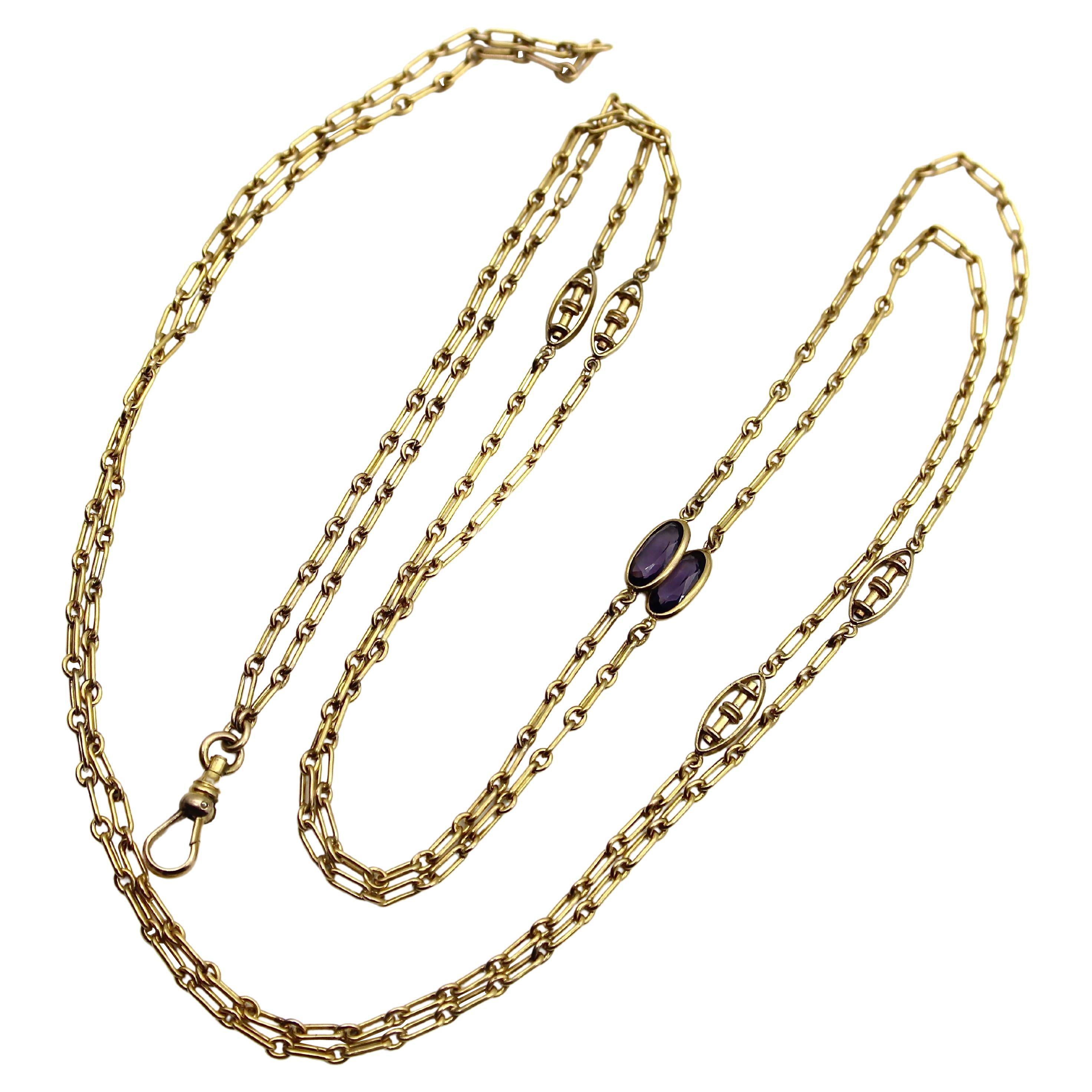 Chaîne longue en or 10K avec stations de pâte oblongue et violette