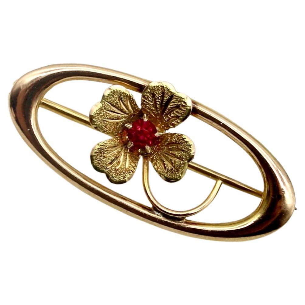 10k Gold Lucky Four-Leaf Clover Pin For Sale