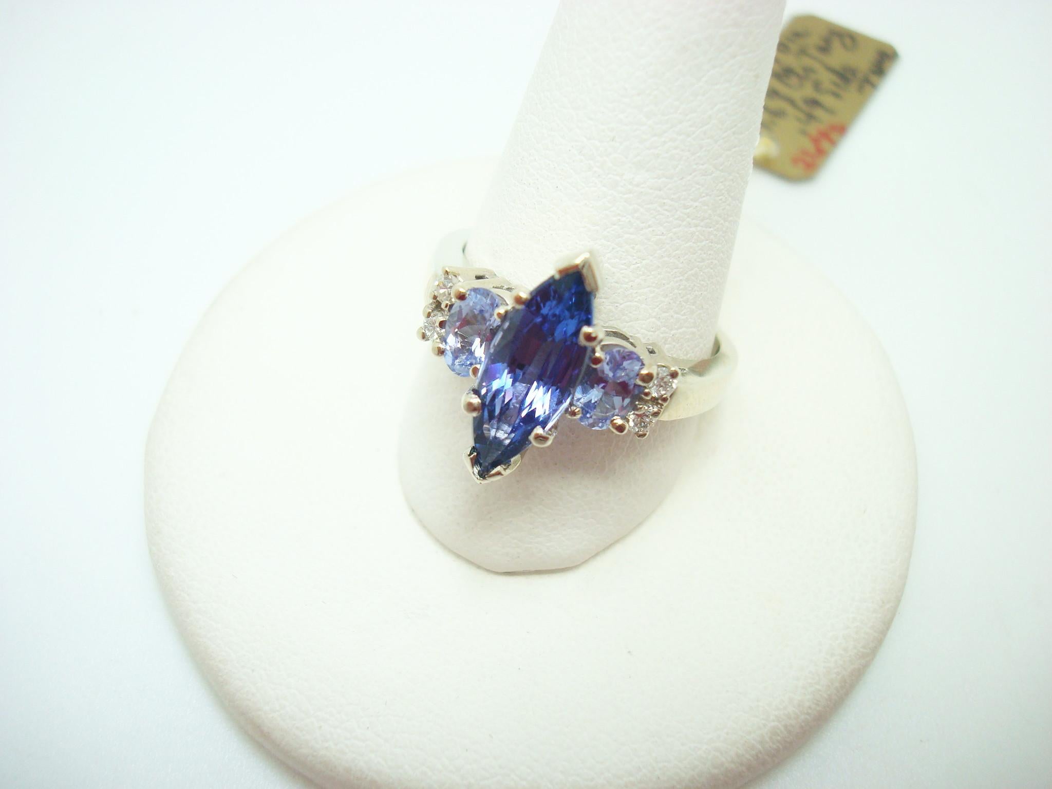 Marquise Cut 10K Gold Marquise 1.68ct Genuine Natural Tanzanite Ring with Diamonds '#J2643' For Sale