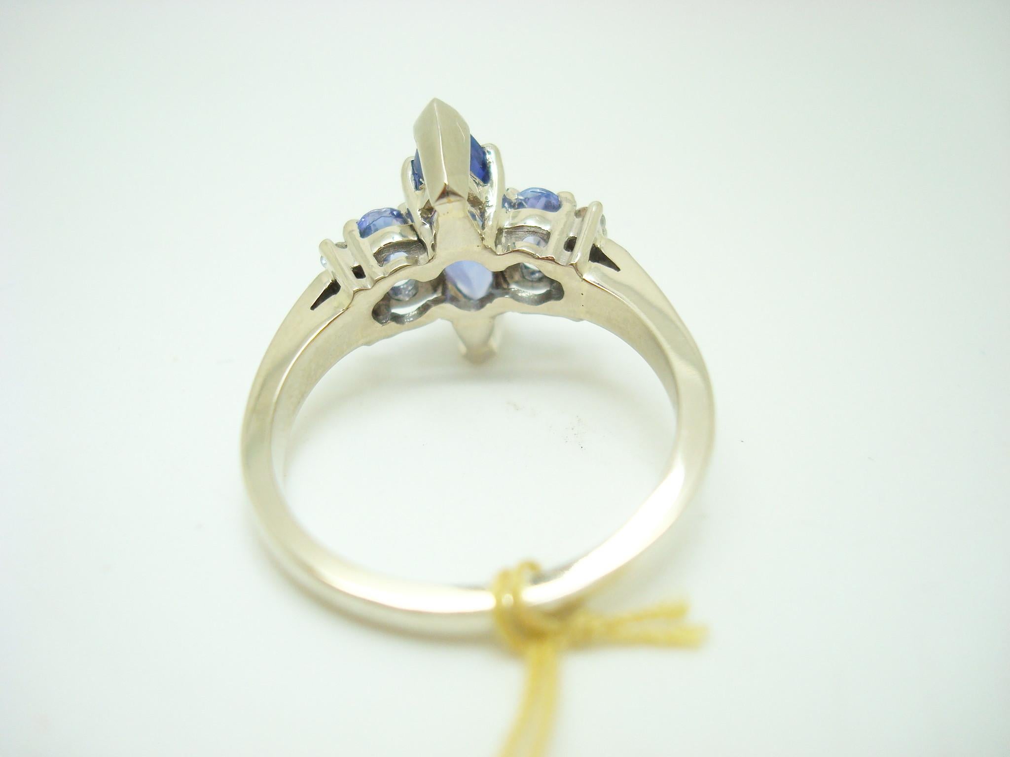 Women's 10K Gold Marquise 1.68ct Genuine Natural Tanzanite Ring with Diamonds '#J2643' For Sale