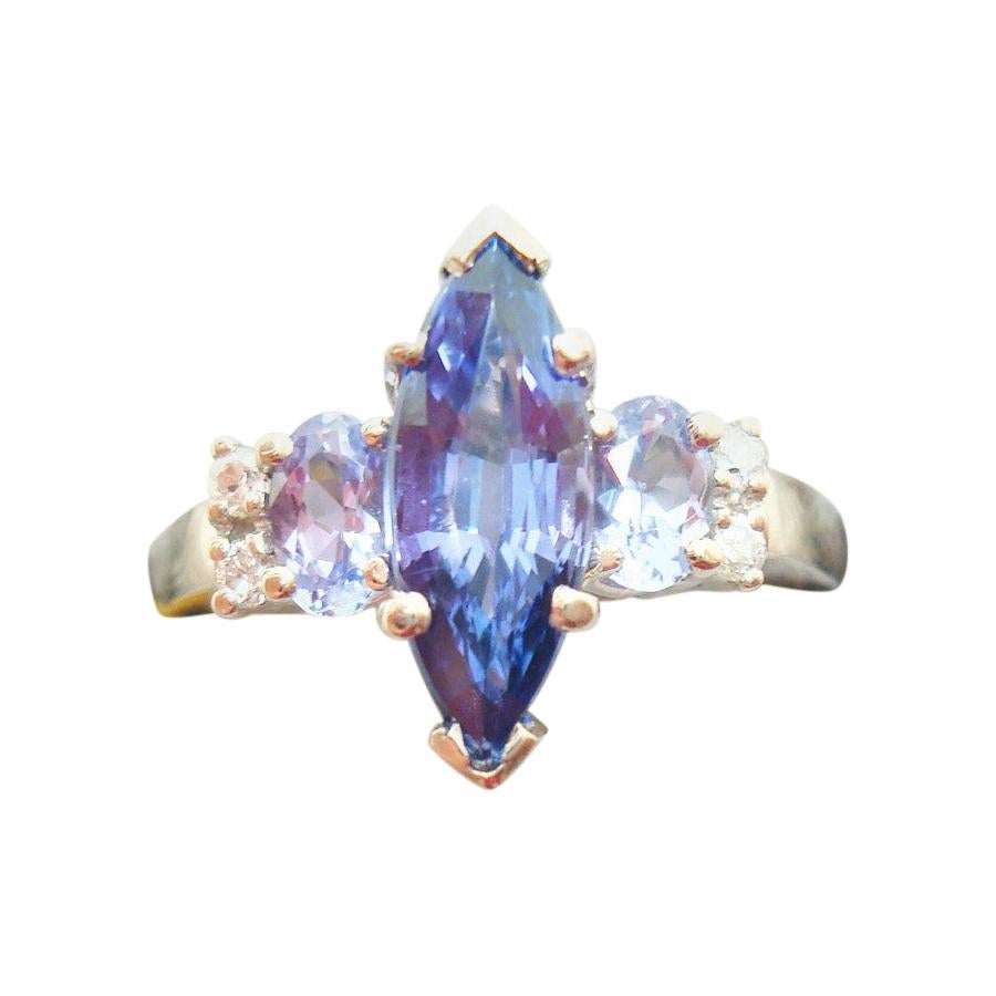 10K Gold Marquise 1.68ct Genuine Natural Tanzanite Ring with Diamonds '#J2643' For Sale