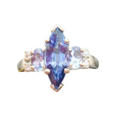 Vintage 10K Gold Marquise 1.68ct Genuine Natural Tanzanite Ring with Diamonds '#J2643'