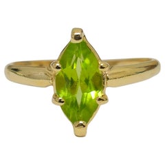 10k Gold Marquise Green Peridot Solitaire Ring