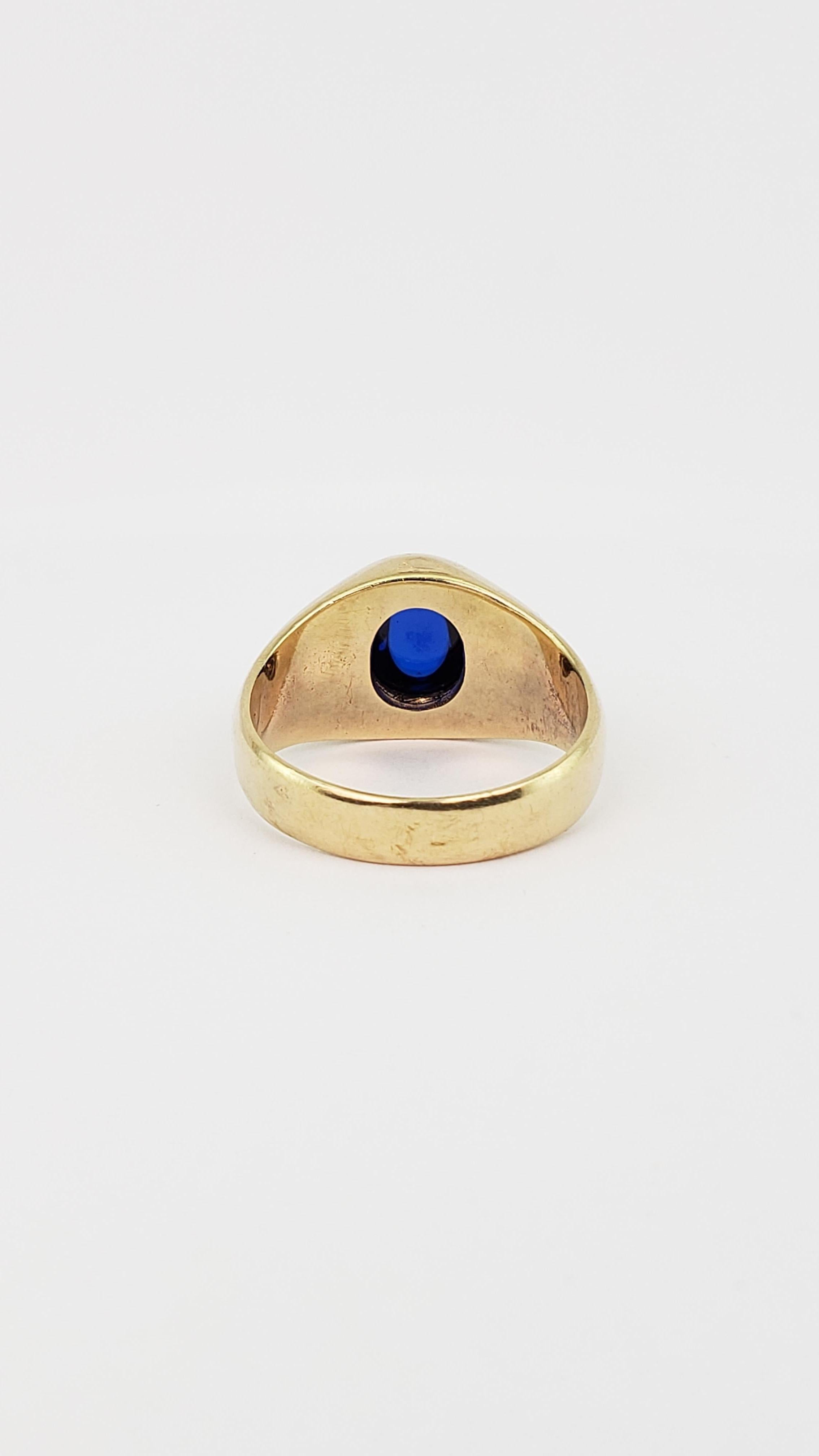 10K Gold Men's or Lady's Ring with Synthetic Blue Sapphire Oval Cabochon 1